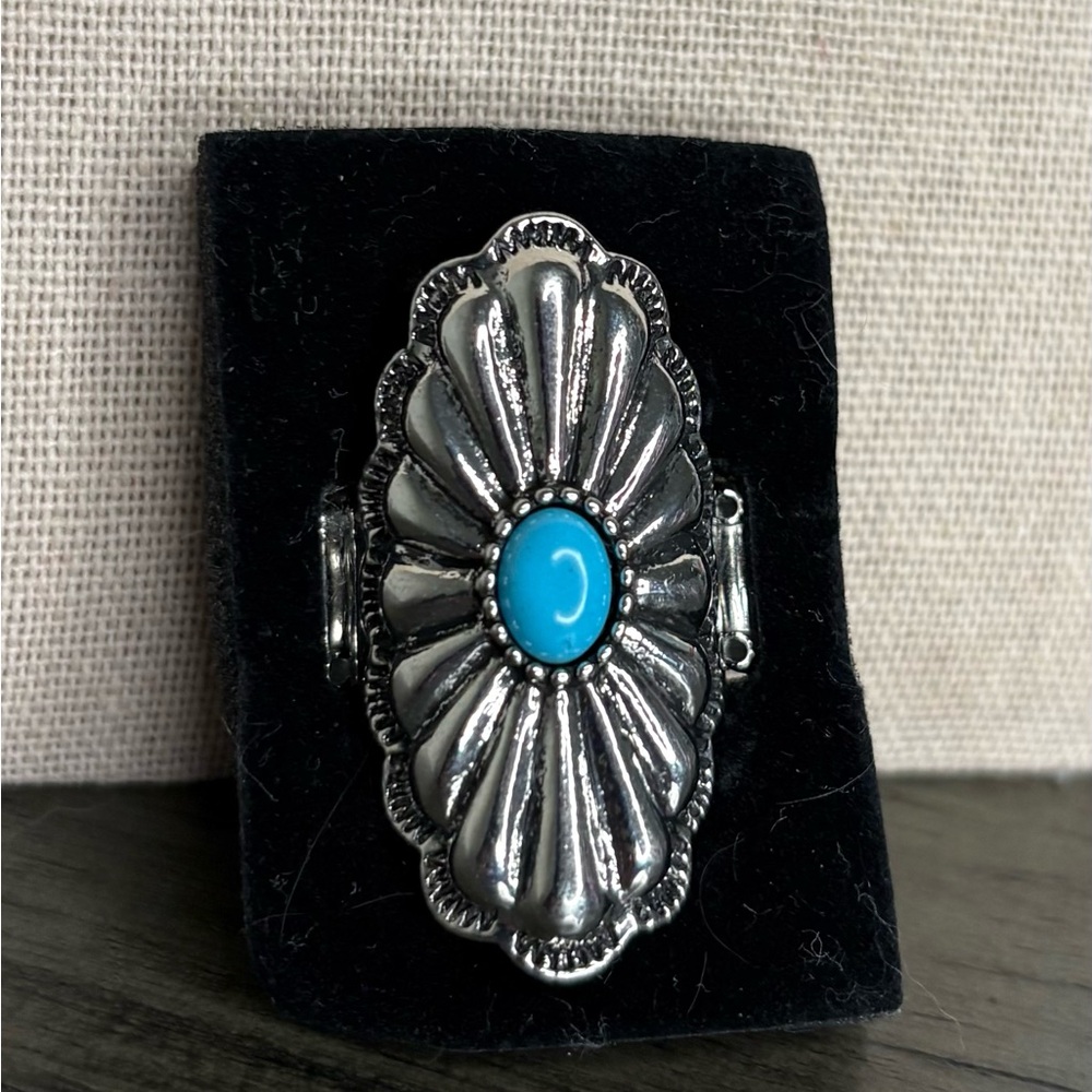Silver and Turquoise Floral Ring
